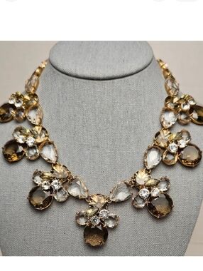 [J. Crew] Smokey Crystal Drop Bib Bumble Bee Statement Necklace